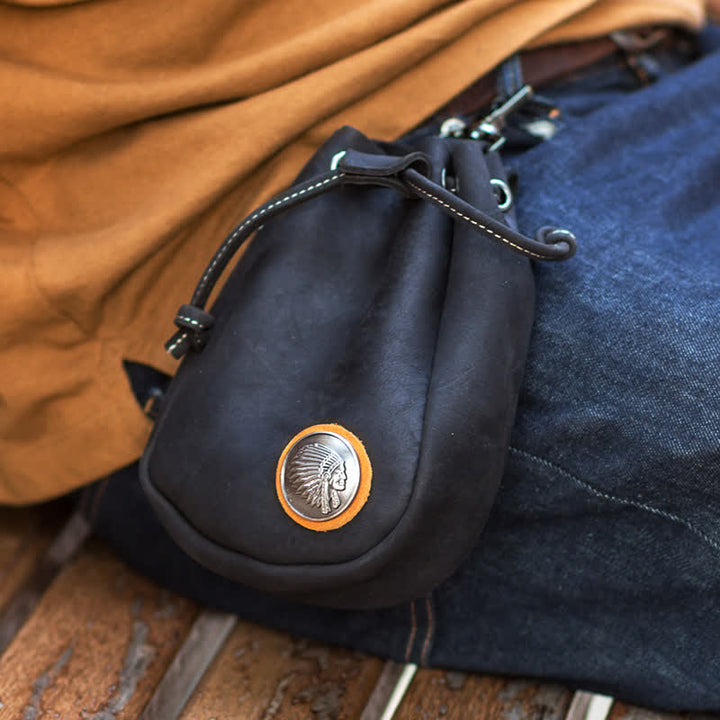 Small Wallet Coin Purse Drawstring Leather Belt Bag - Black - image 9