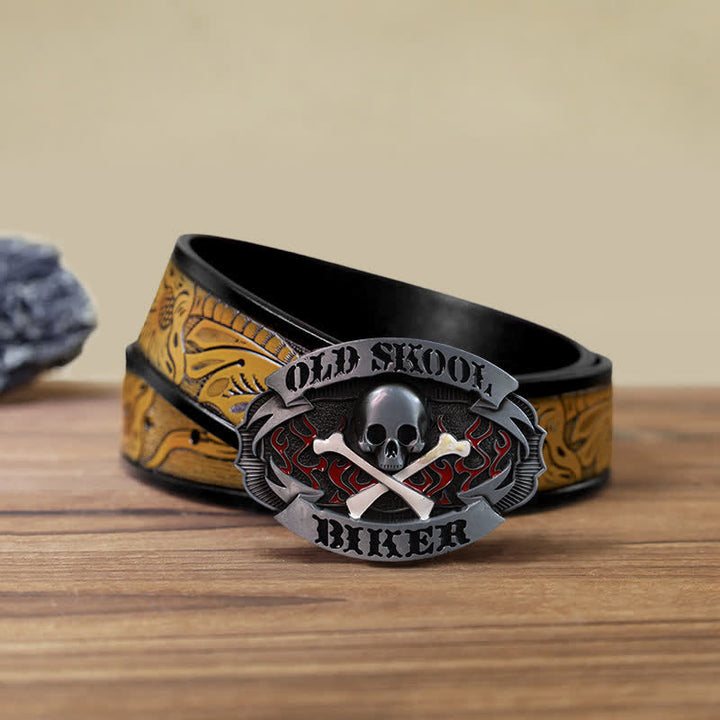 Men's DIY Skull Biker Cross Bone Buckle Leather Belt - Skull - SandyBrown Belt (40) - image 12