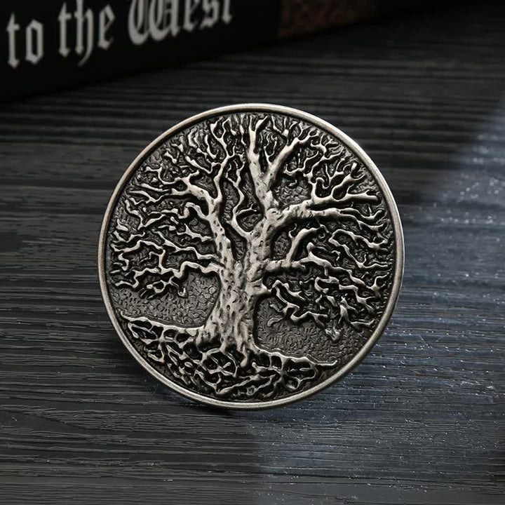 Men's DIY Tree of Life Round Buckle Leather Belt - Silver - Without Belt - image 4