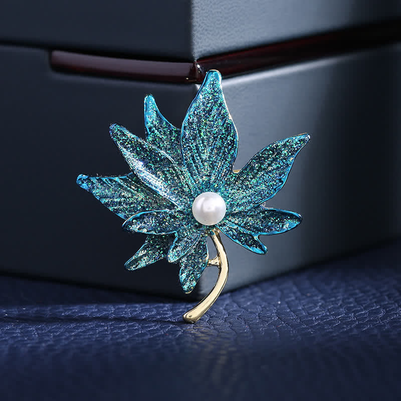 Women's Maple Leaf Pearl Brooch - Blue - image 5
