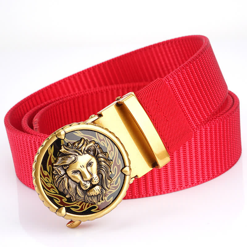 Men's Practical Lion Head Pattern Nylon Belt - Red / Gold - 48" - image 14