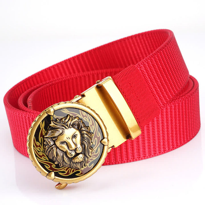 Men's Practical Lion Head Pattern Nylon Belt - Red / Gold - 48" - image 14