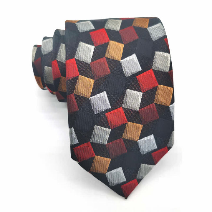 Men's Colorful Geometric Square Pure Silk Necktie - Black - image 3