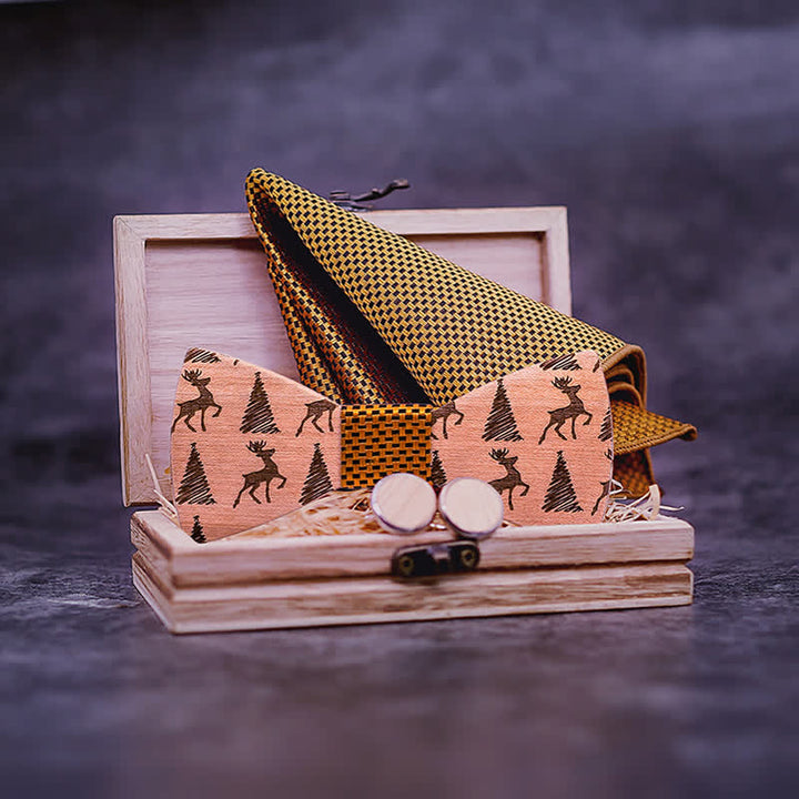3Pcs Men's Christmas Tree Deer Pattern Wooden Bow Tie Set - image 2