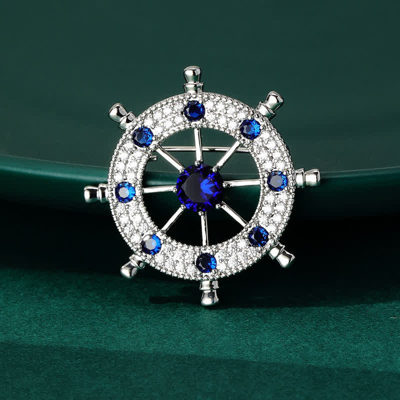 Men's Nautical Ship Rudder Brooch - Blue - image 1