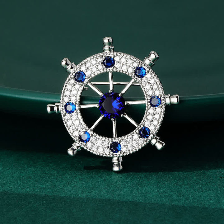 Men's Nautical Ship Rudder Brooch - Blue - image 1