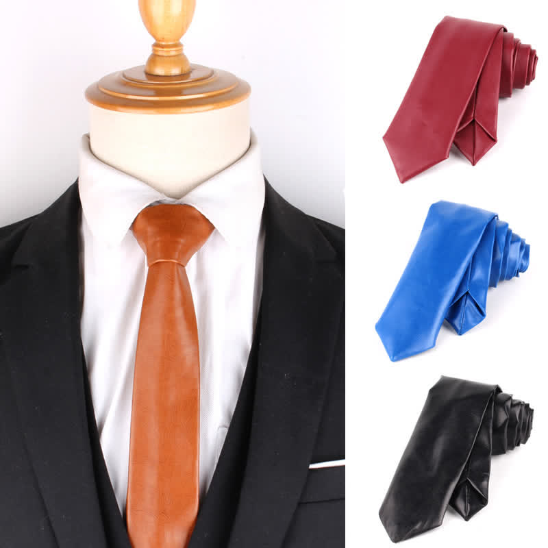 Men's Casual Narrow PU Leather Necktie - image 1