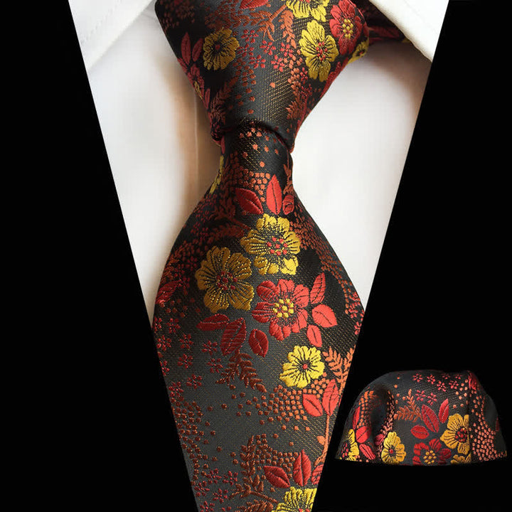 2Pcs Men's Plum Blossoms Floral Necktie Set - Red & Yellow - image 10