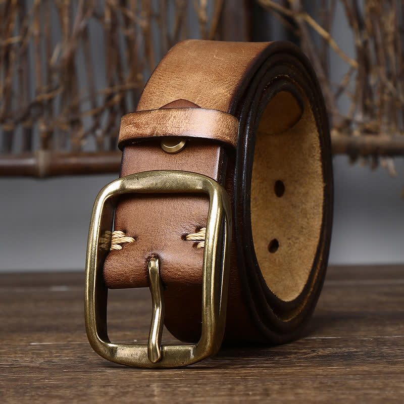 Men's Chic Distressed Cracked Leather Belt - Yellowish Brown - 44 - image 7