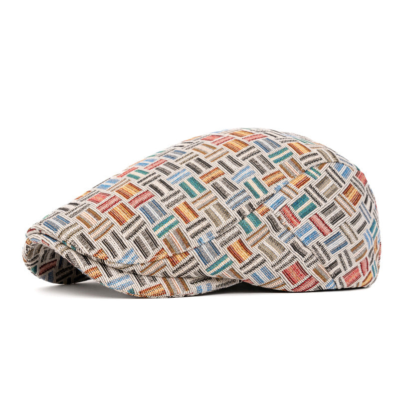 Artistic Retro Colored Jacquard Checkered Beret Hat - Back buckle - Light Blue - Adjustable (22 1/2"-24") - image 16