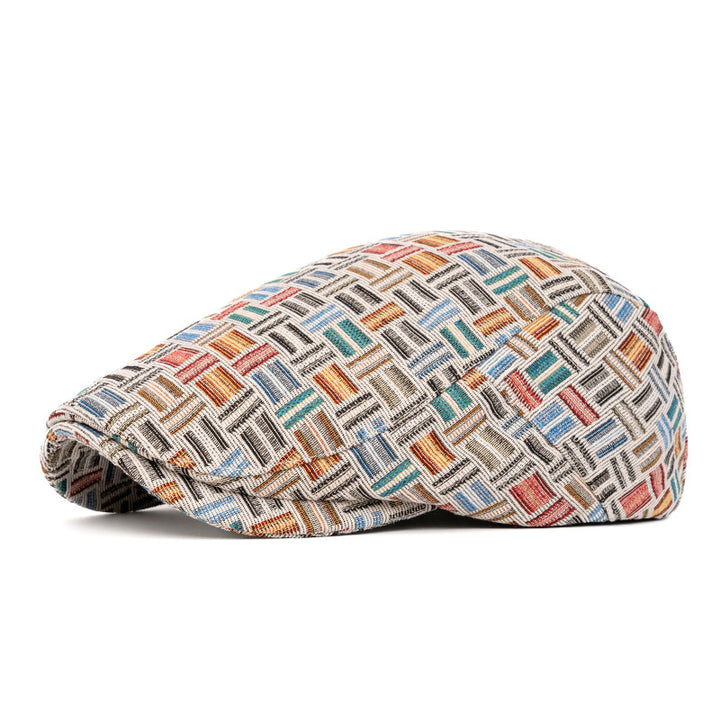 Artistic Retro Colored Jacquard Checkered Beret Hat - Back buckle - Light Blue - Adjustable (22 1/2"-24") - image 16