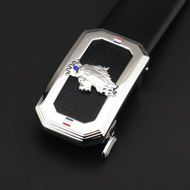 Men's DIY Lion Head Automatic Buckle Leather Belt - Silver - Without Belt - image 7