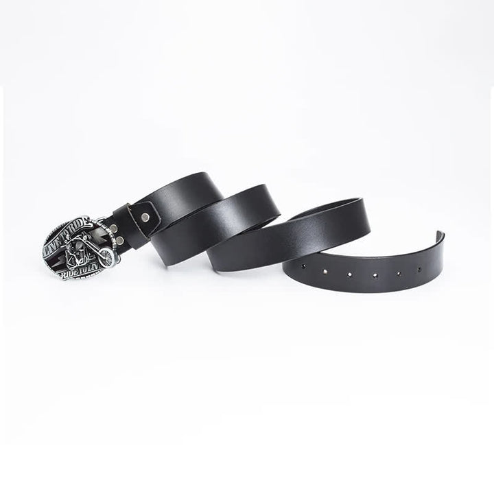 Men's Skeleton Motorcyclist Skull Leather Belt - image 3