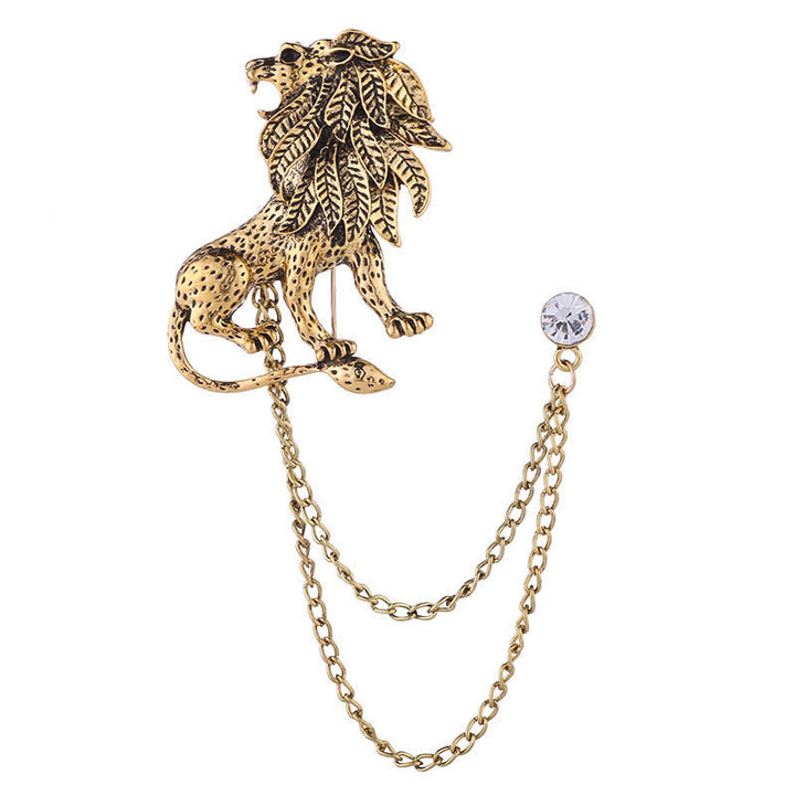 Men's Domineering Lion Chain Brooch - Gold - image 6