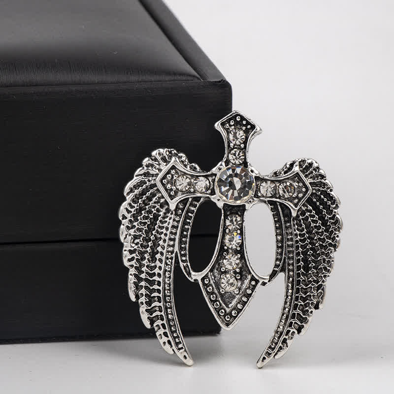 Men's Soar In Faith Wings Cross Brooch - Silver - image 5