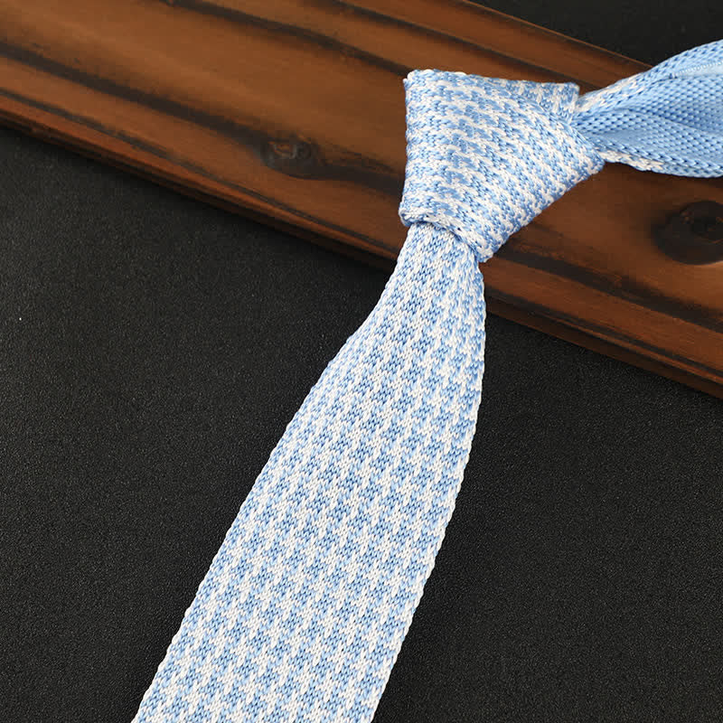 Men's Houndstooth Plaid Knitted Necktie - Sky Blue - image 14