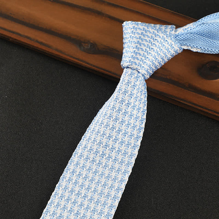 Men's Houndstooth Plaid Knitted Necktie - Sky Blue - image 14