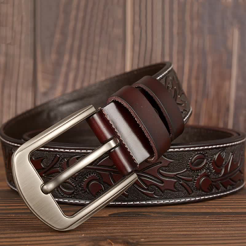 Men's Floral Embossed Pattern Leather Belt - image 16