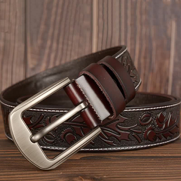 Men's Floral Embossed Pattern Leather Belt - image 16