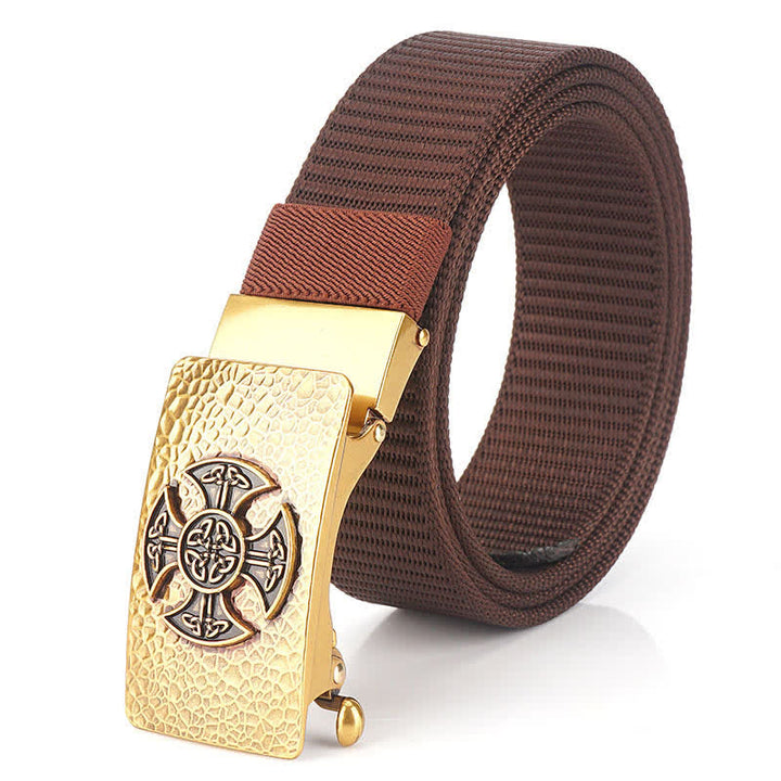 Men's Retro Style Leisure Nylon Belt - Brown / Gold - 48" - image 13