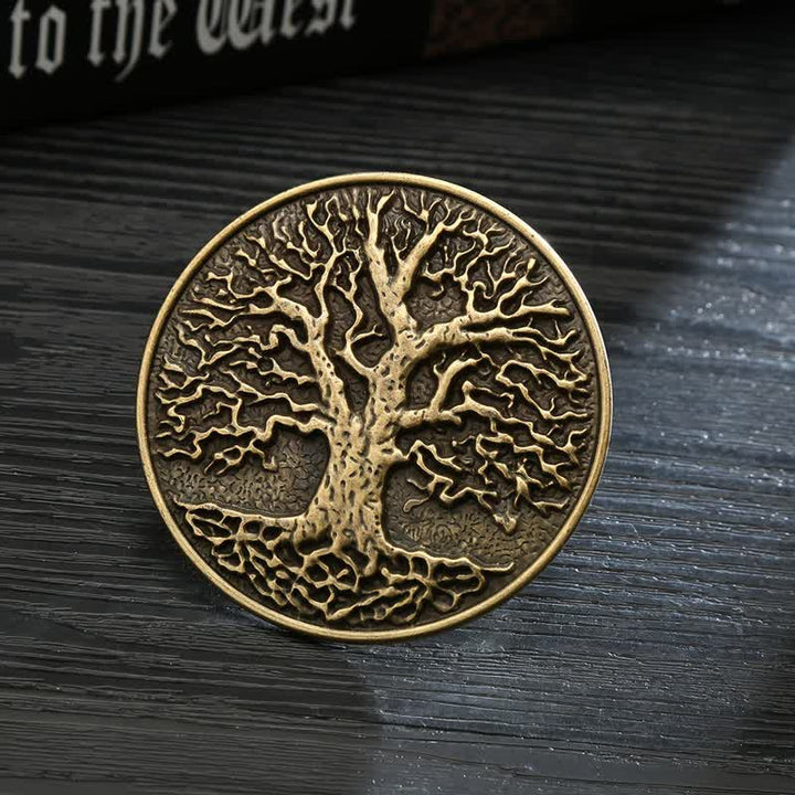 Men's DIY Tree of Life Round Buckle Leather Belt - Bronze - Without Belt - image 0