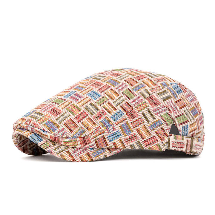 Artistic Retro Colored Jacquard Checkered Beret Hat - Edge buckle - Pink - Adjustable (22 1/2"-24") - image 15