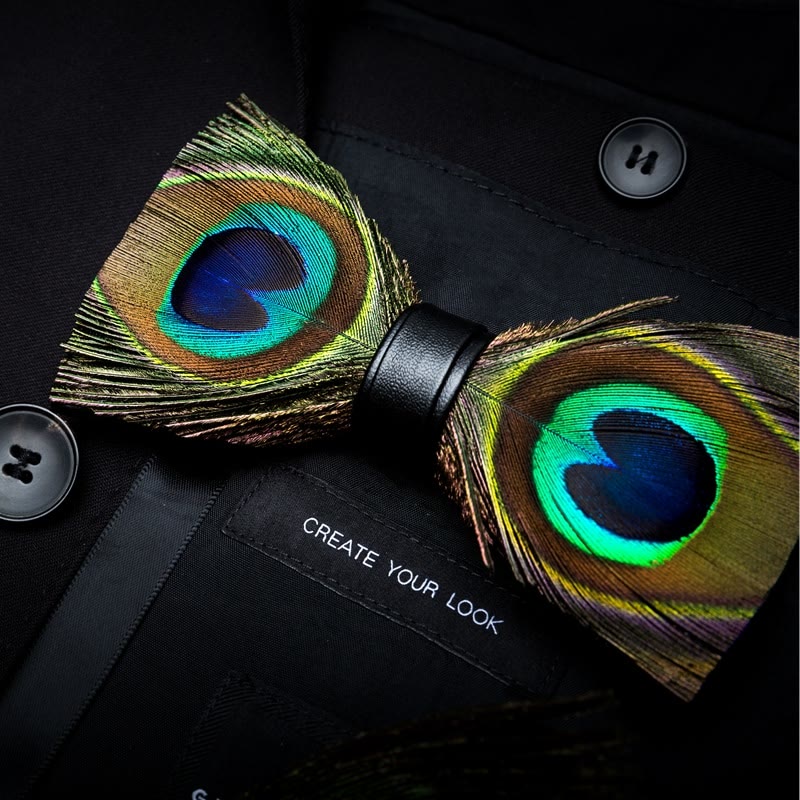Green Peacock Feather Bow Tie with Lapel Pin - image 1