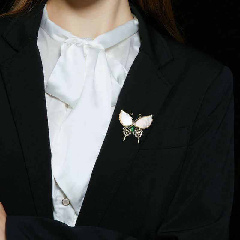 Women's Natural Shell Butterfly Brooch - image 1