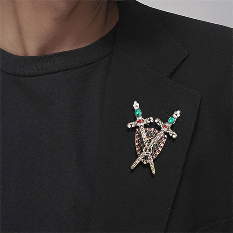 Men's Warrior Sword And Shield Brooch - Gold - image 0