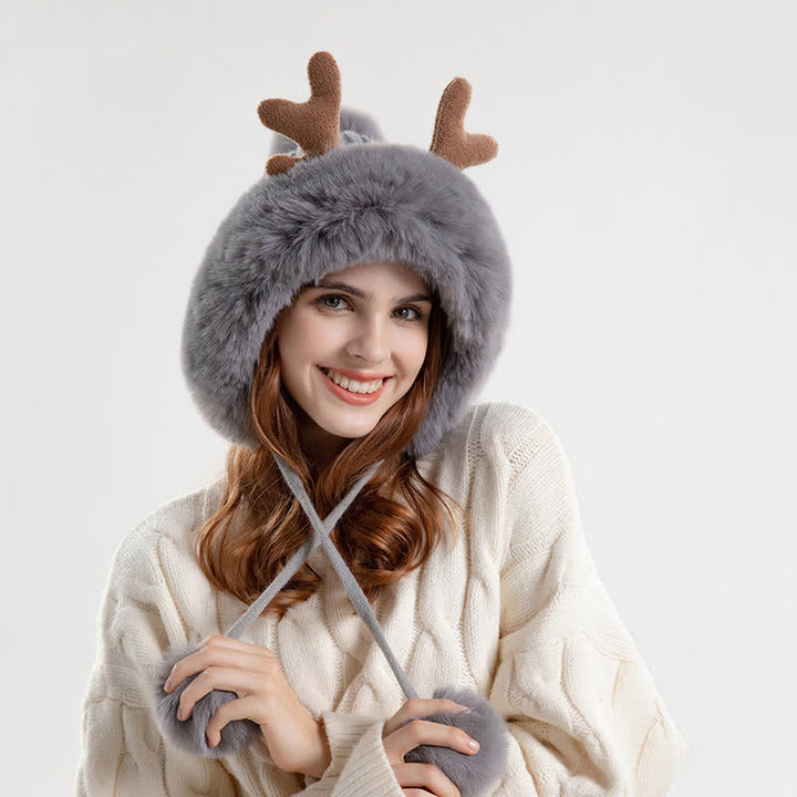 Women's Cute Deer Horn Pompom Knitted Hat - image 0