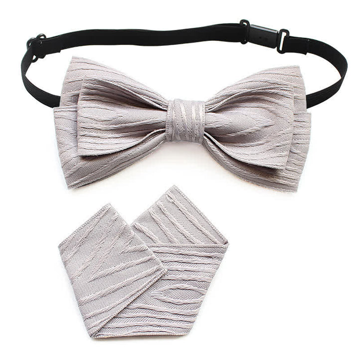2Pcs Men's Pleated Striped Bow Tie Set - White Pleated - image 10