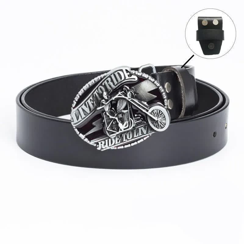 Men's Skeleton Motorcyclist Skull Leather Belt - Leather Linker - Black / Glaze - 46 - image 18