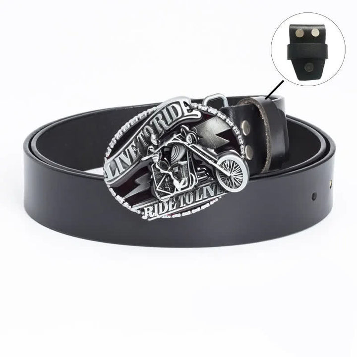 Men's Skeleton Motorcyclist Skull Leather Belt - Leather Linker - Black / Glaze - 46 - image 18