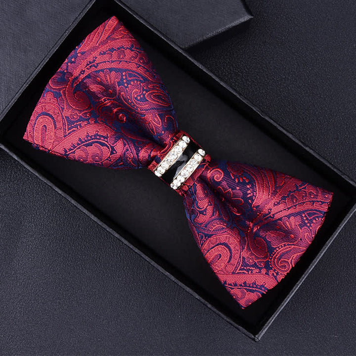 Men's Floral Paisley Striped Rhinestone Bow Tie - Burgundy Paisley - image 3