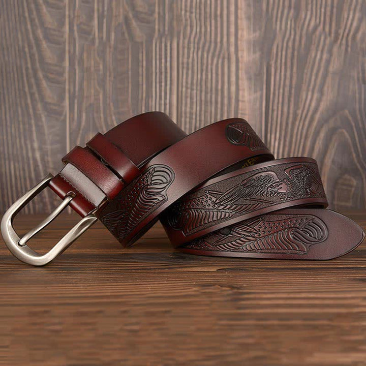 Men's Embossed Eagle Flag Pattern Leather Belt - image 13