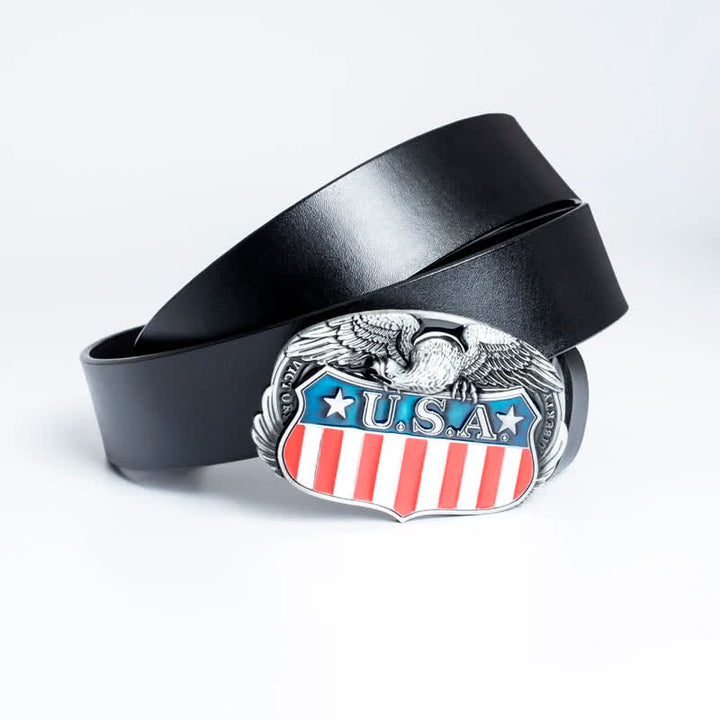 Men's Personality USA Flag Flying Eagle Leather Belt - image 3