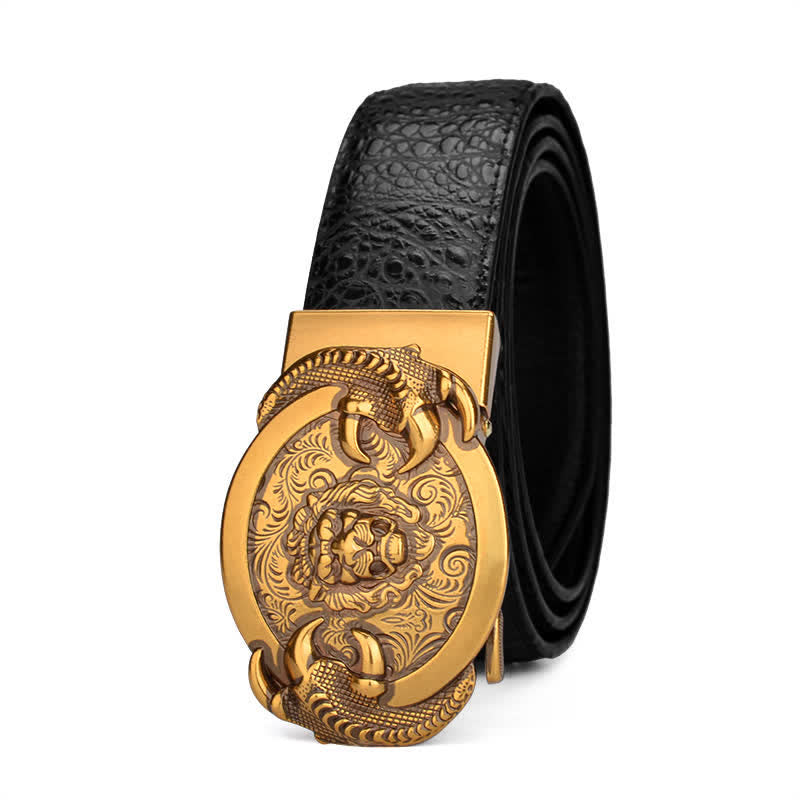 Men's Savage Lion Crocodile Pattern Automatic Leather Belt - Black - 46 - image 7