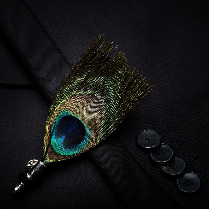 Green Peacock Feather Bow Tie with Lapel Pin - image 2