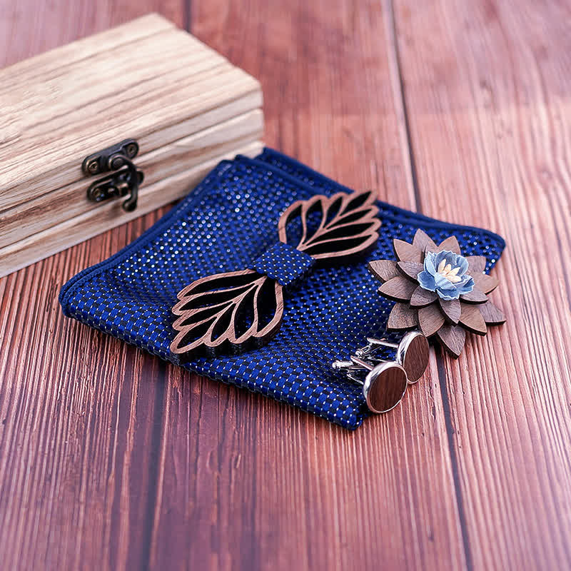 4Pcs Men's Hollow Leaves-shaped Wooden Bow Tie Set - image 2