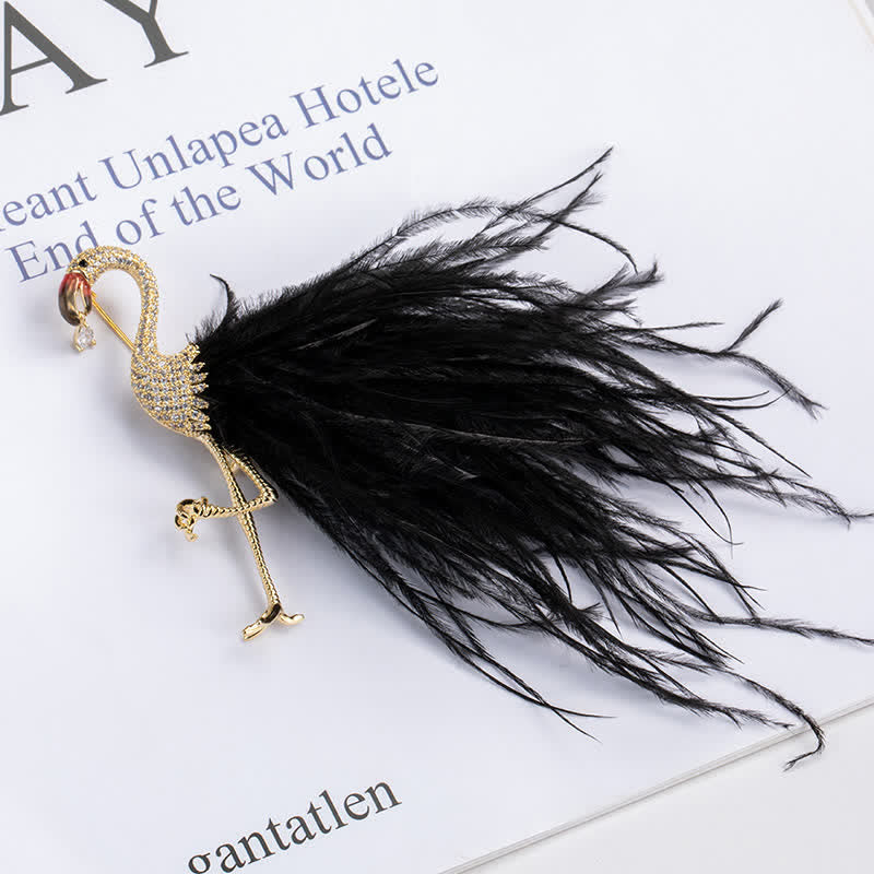 Sparkling Flamingo Zircon Feather Brooch - image 5