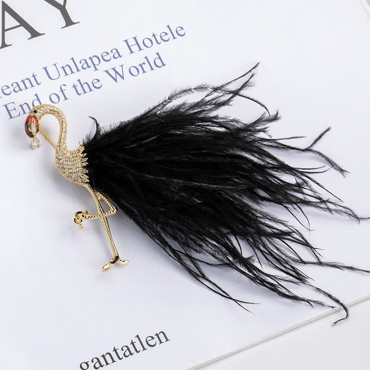 Sparkling Flamingo Zircon Feather Brooch - image 5