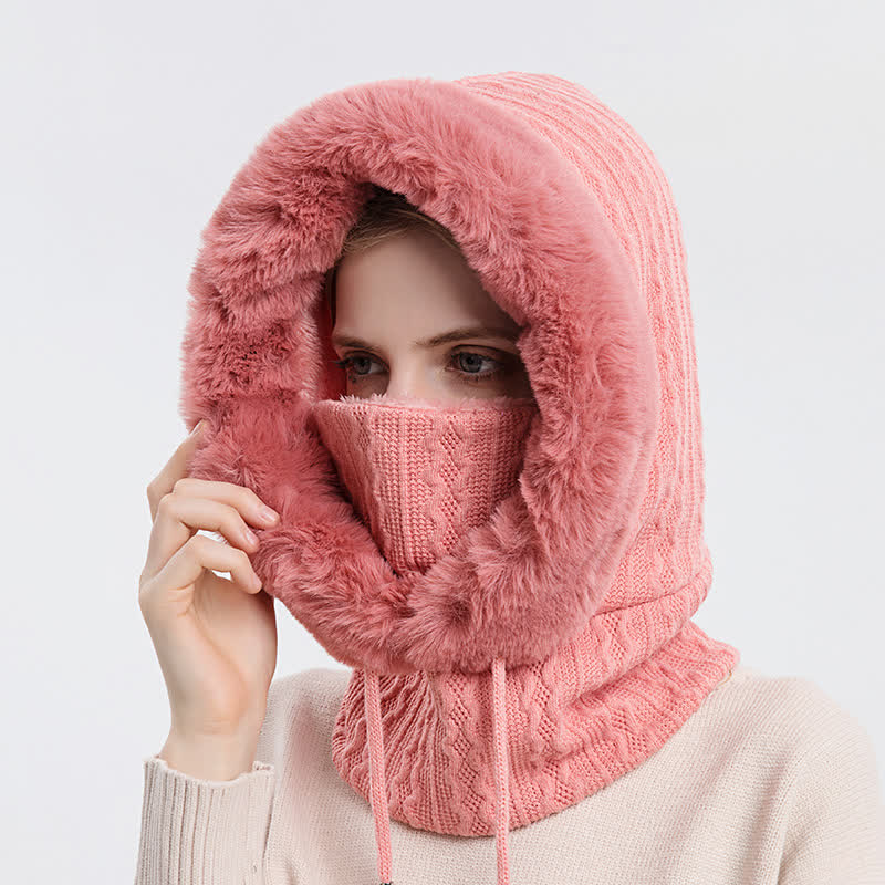 Women's Candy Color Face Hood Mask Knitted Hat - Rosy Pink - Adjustable (22"-23 1/4") - image 11