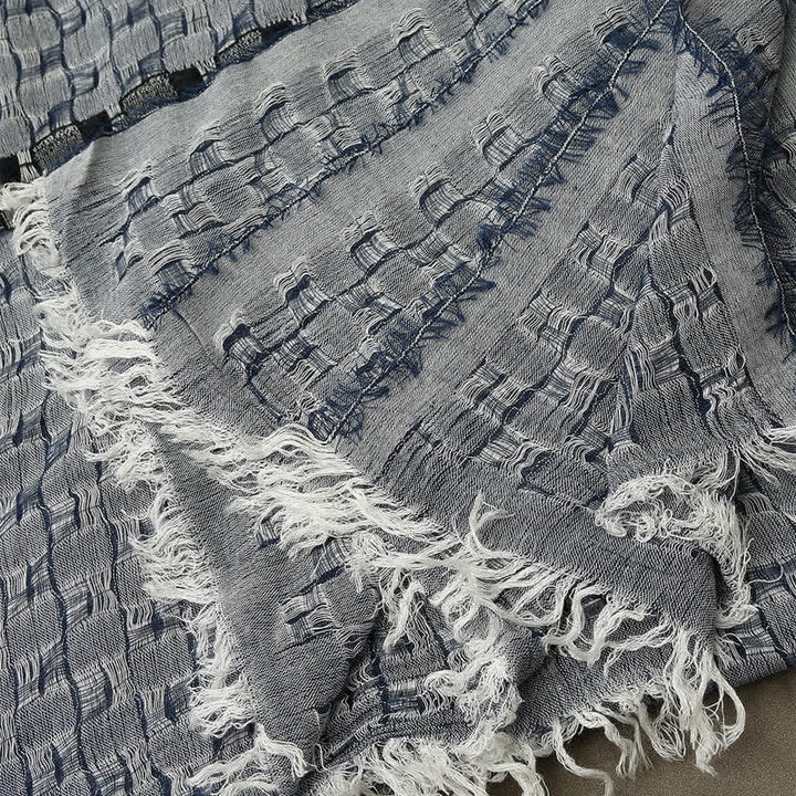 Men's Unique Crinkly Checkered Tassel Scarf - image 5