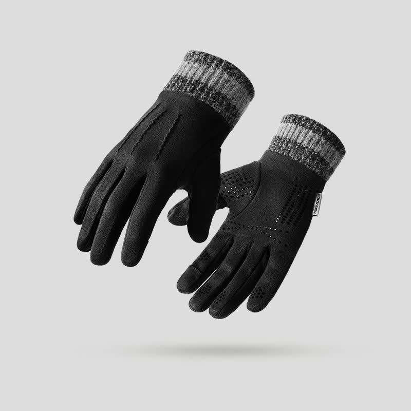 Unisex Suede Fleece Non-slip Flip Split Finger Gloves - Black - image 8