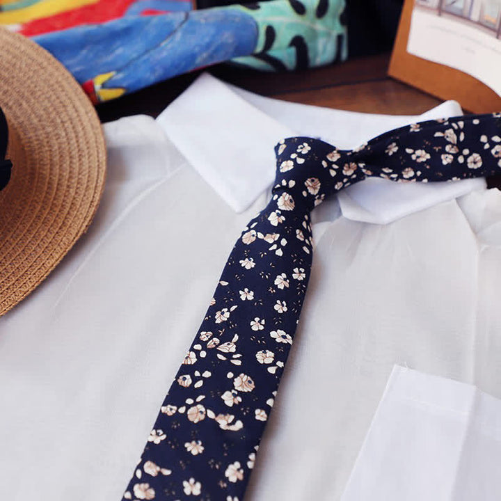 Men's Romantic Floral Skinny Necktie - Navy - image 7