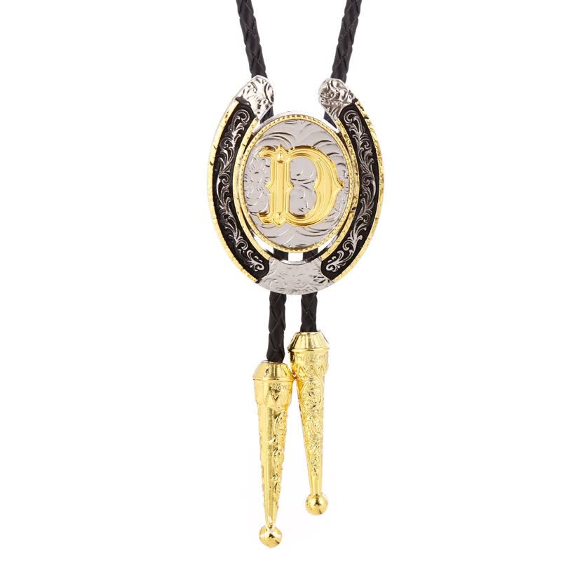 Modern Western Horseshoe Initial Letter A To Z Bolo Tie - Gold - D - image 8