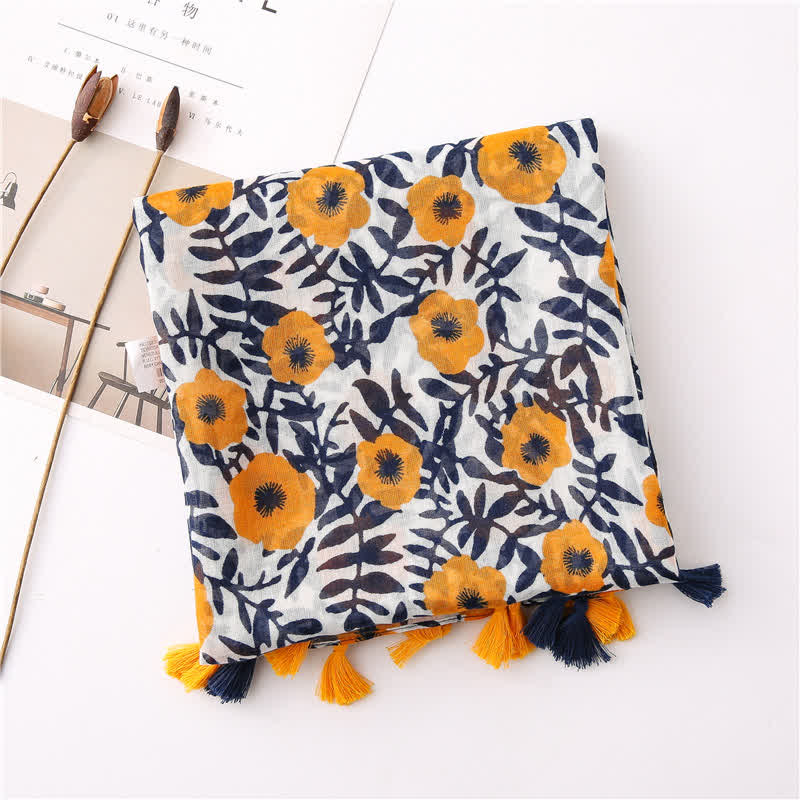 Women's Bohemian Print Floral Tassel Scarf - image 4