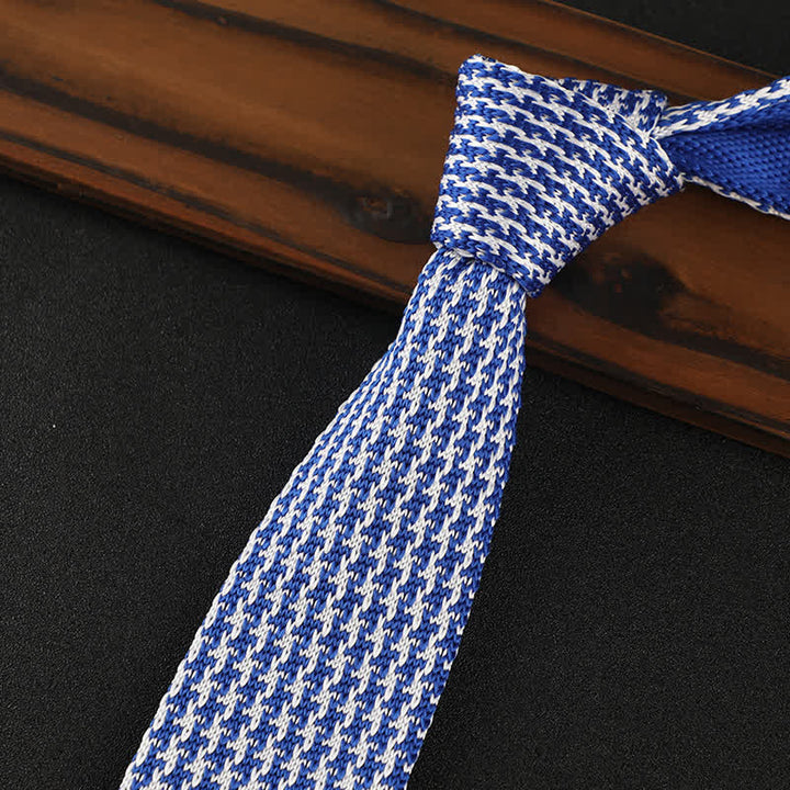 Men's Houndstooth Plaid Knitted Necktie - Royal - image 13