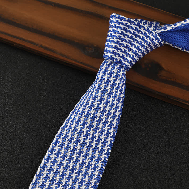 Men's Houndstooth Plaid Knitted Necktie - Royal - image 13