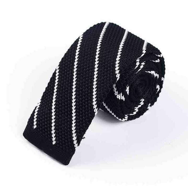 Men's Diagonal Striped Knitted Necktie - Black - image 0